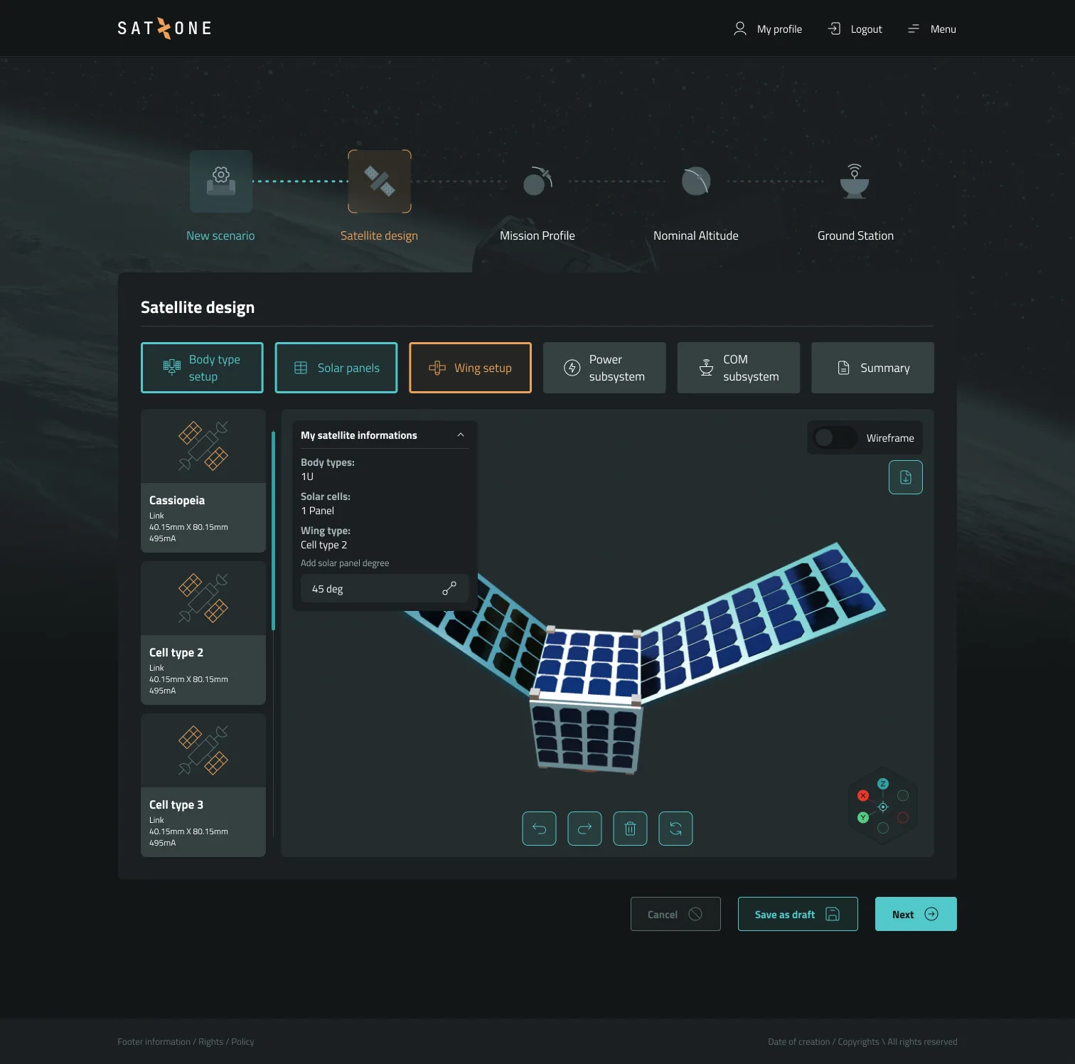 SatZone satellite wing setup interface preview